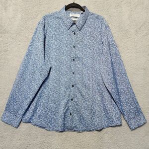 Nick Graham Button Shirt Men's 2XL Blue White Floral‎ Stretch Size 2XL XXL